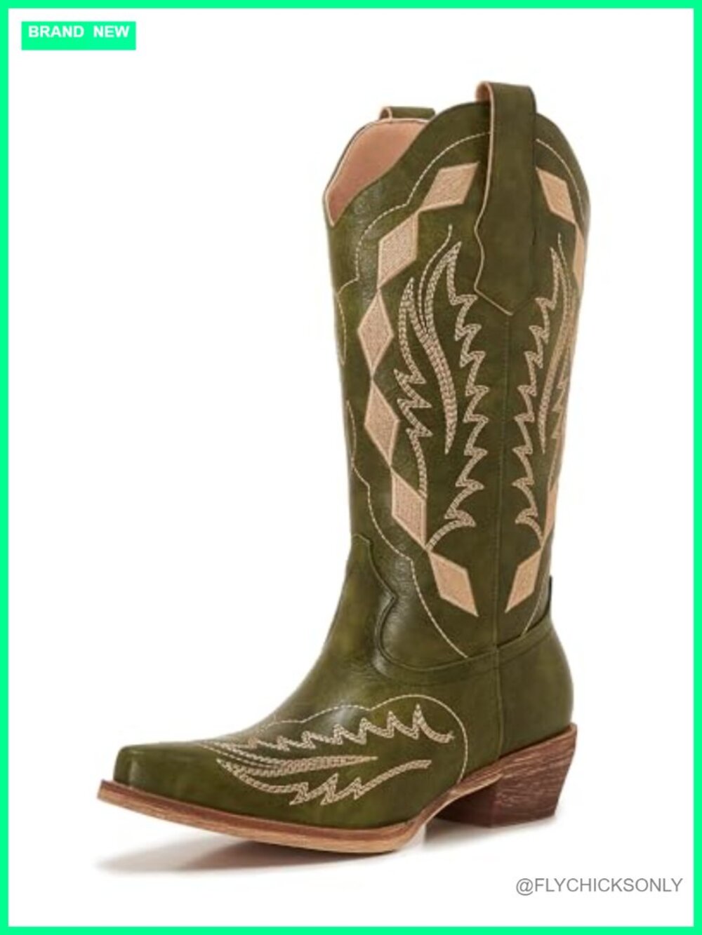 Faux Leather Western Cowgirl Boots Mid-Calf Snip Toe Block Heel